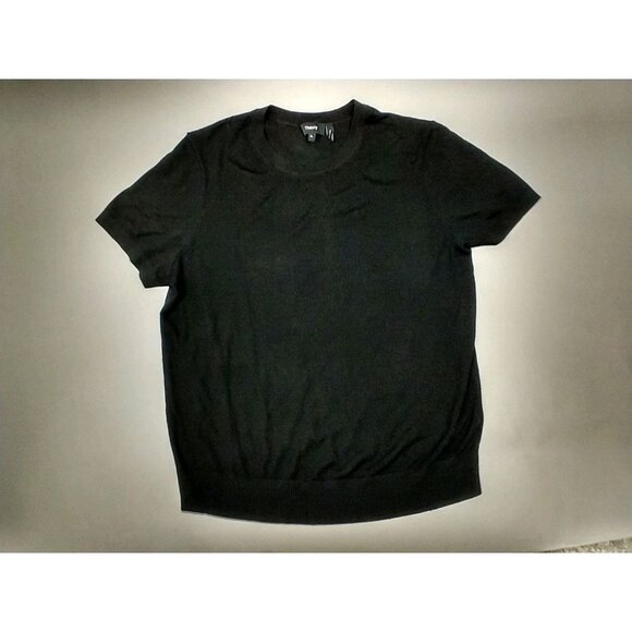 THEORY Top Womens Regal Wool XL Black Fitted Short Sleeve Wool Blend - Picture 1 of 8